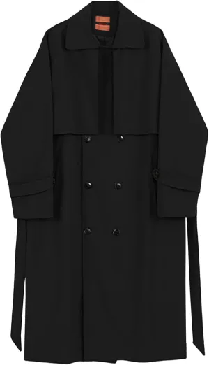 Man's Double Breasted Trench Coat Oversized Casual Loose Windbreaker Lapel Long Jacket Overcoat With Belt