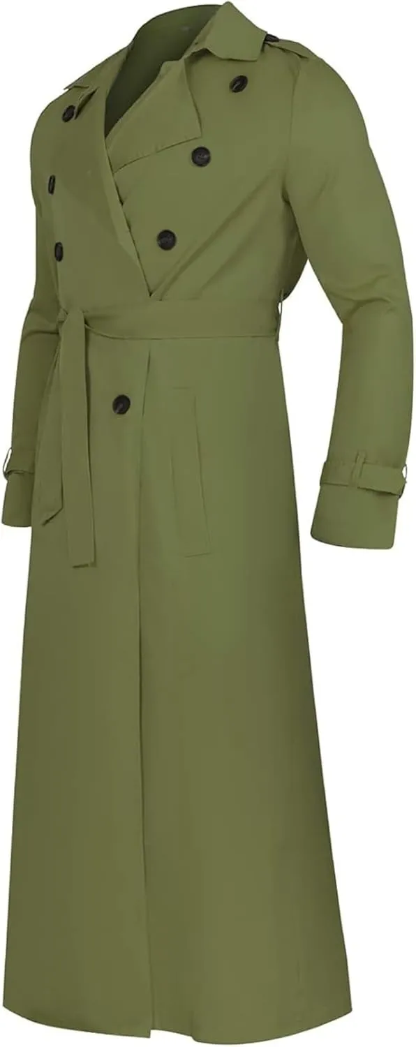Man's Double Breasted Trench Coat Oversized Casual Loose Windbreaker Lapel Long Jacket Overcoat With Belt