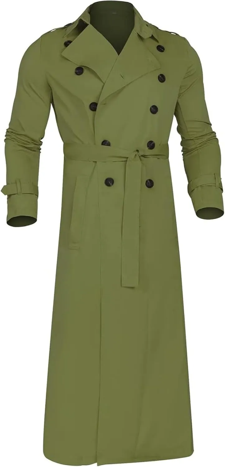 Man's Double Breasted Trench Coat Oversized Casual Loose Windbreaker Lapel Long Jacket Overcoat With Belt