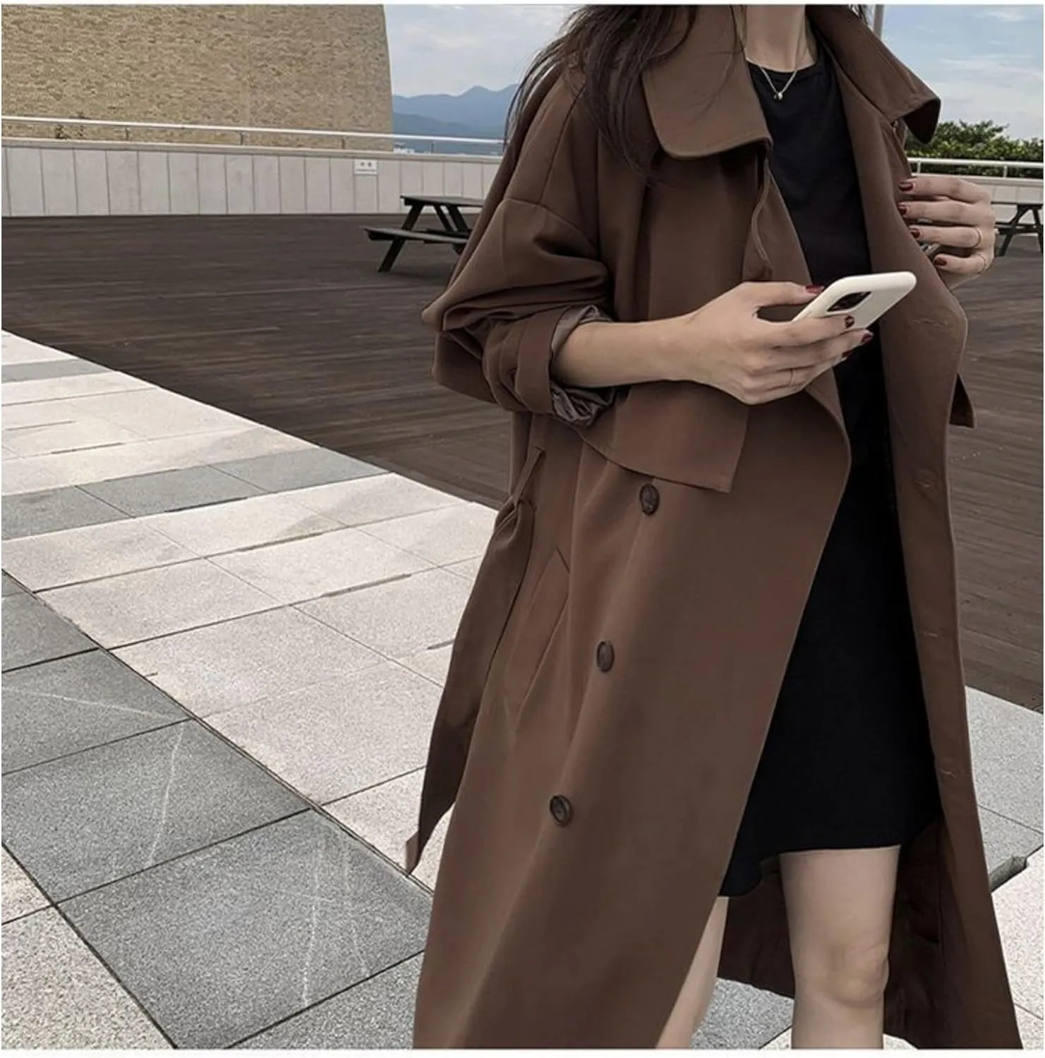 Man's Double Breasted Trench Coat Oversized Casual Windbreaker Casual Lapel Long Jacket Overcoat