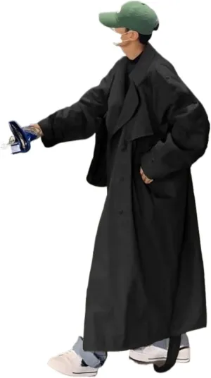Man's Double Breasted Trench Coat Oversized Casual Windbreaker Casual Lapel Long Jacket Overcoat