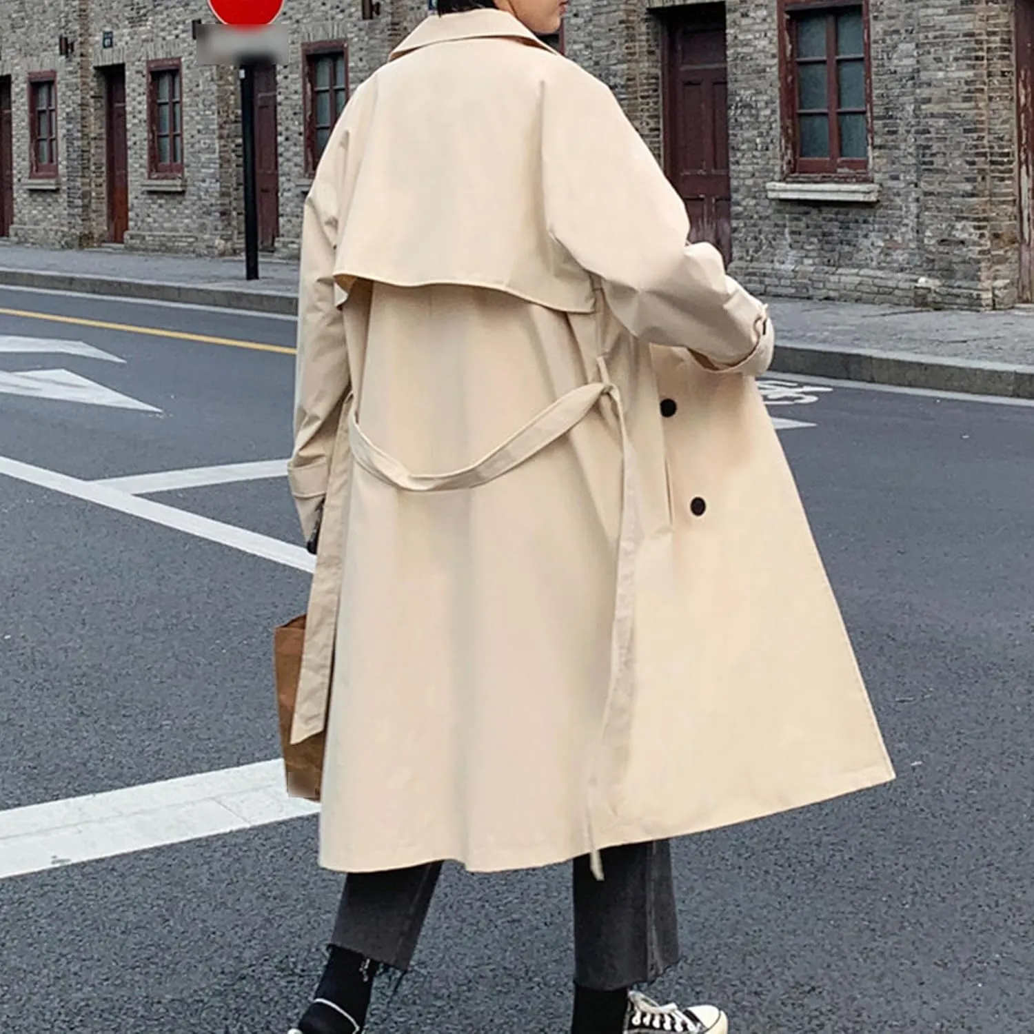 Man's Double Breasted Trench Coat Oversized Casual Windbreaker Casual Lapel Long Jacket Overcoat