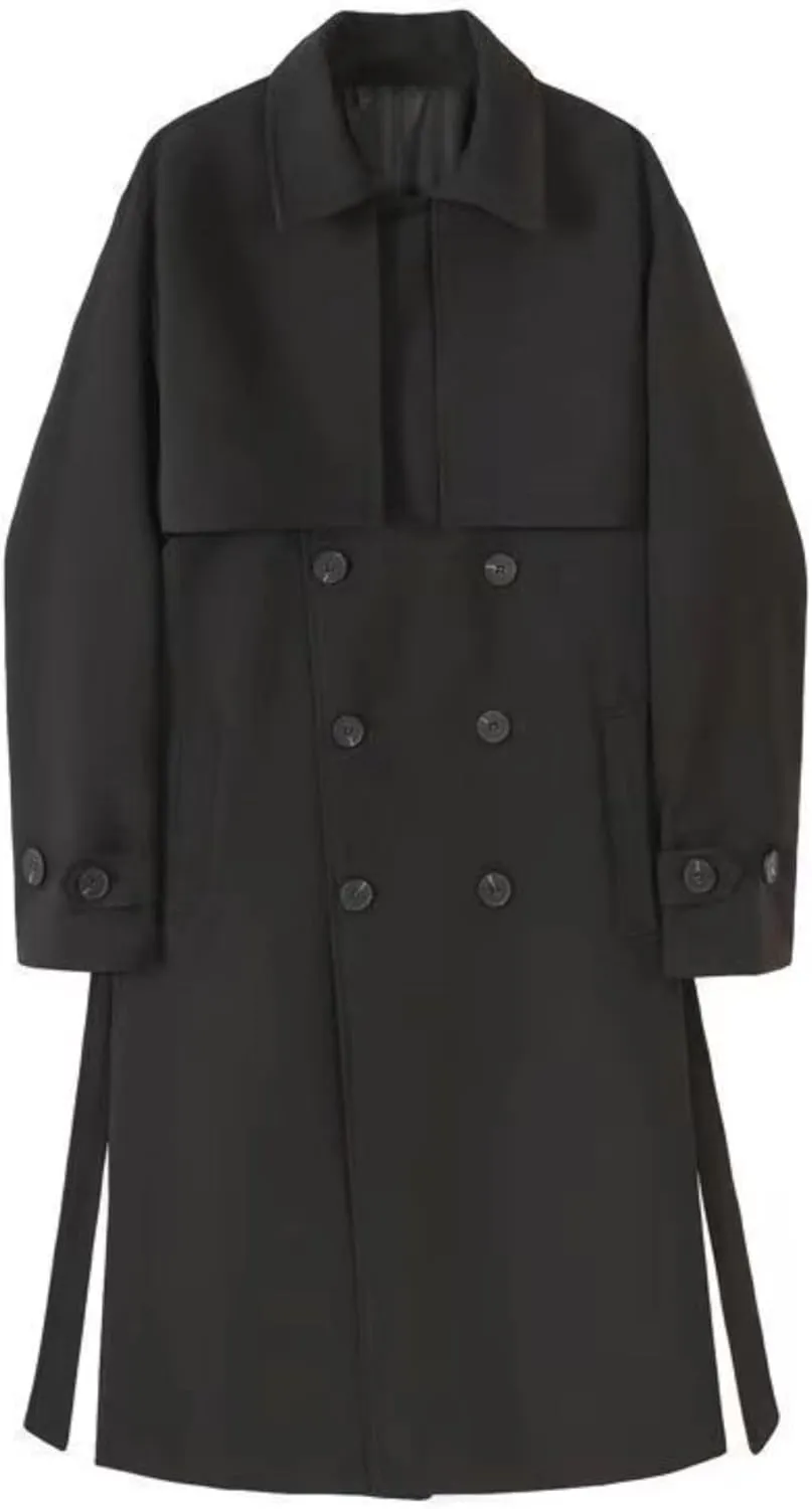 Man's Double Breasted Trench Coat Oversized Casual Windbreaker Casual Lapel Long Jacket Overcoat