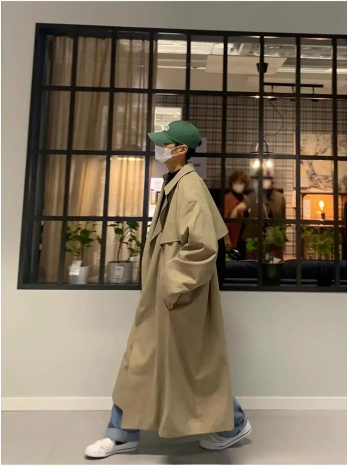 Man's Double Breasted Trench Coat Oversized Casual Windbreaker Casual Lapel Long Jacket Overcoat