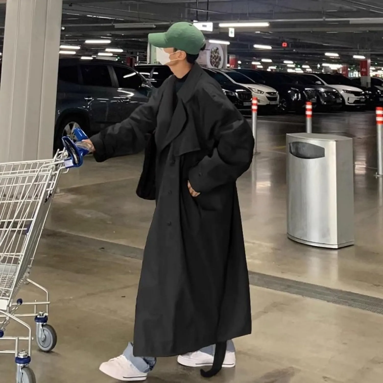 Man's Double Breasted Trench Coat Oversized Casual Windbreaker Casual Lapel Long Jacket Overcoat
