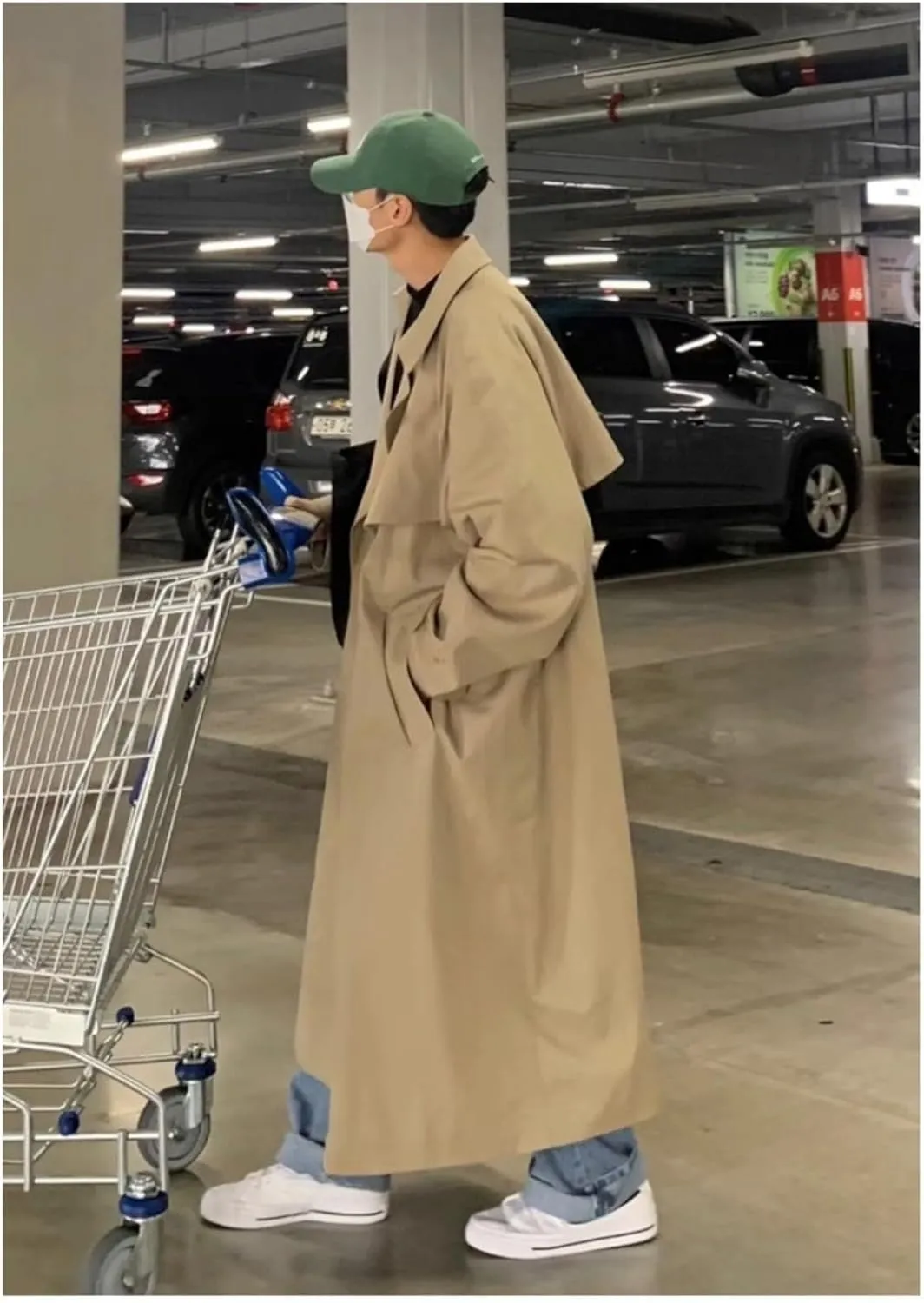 Man's Double Breasted Trench Coat Oversized Casual Windbreaker Casual Lapel Long Jacket Overcoat