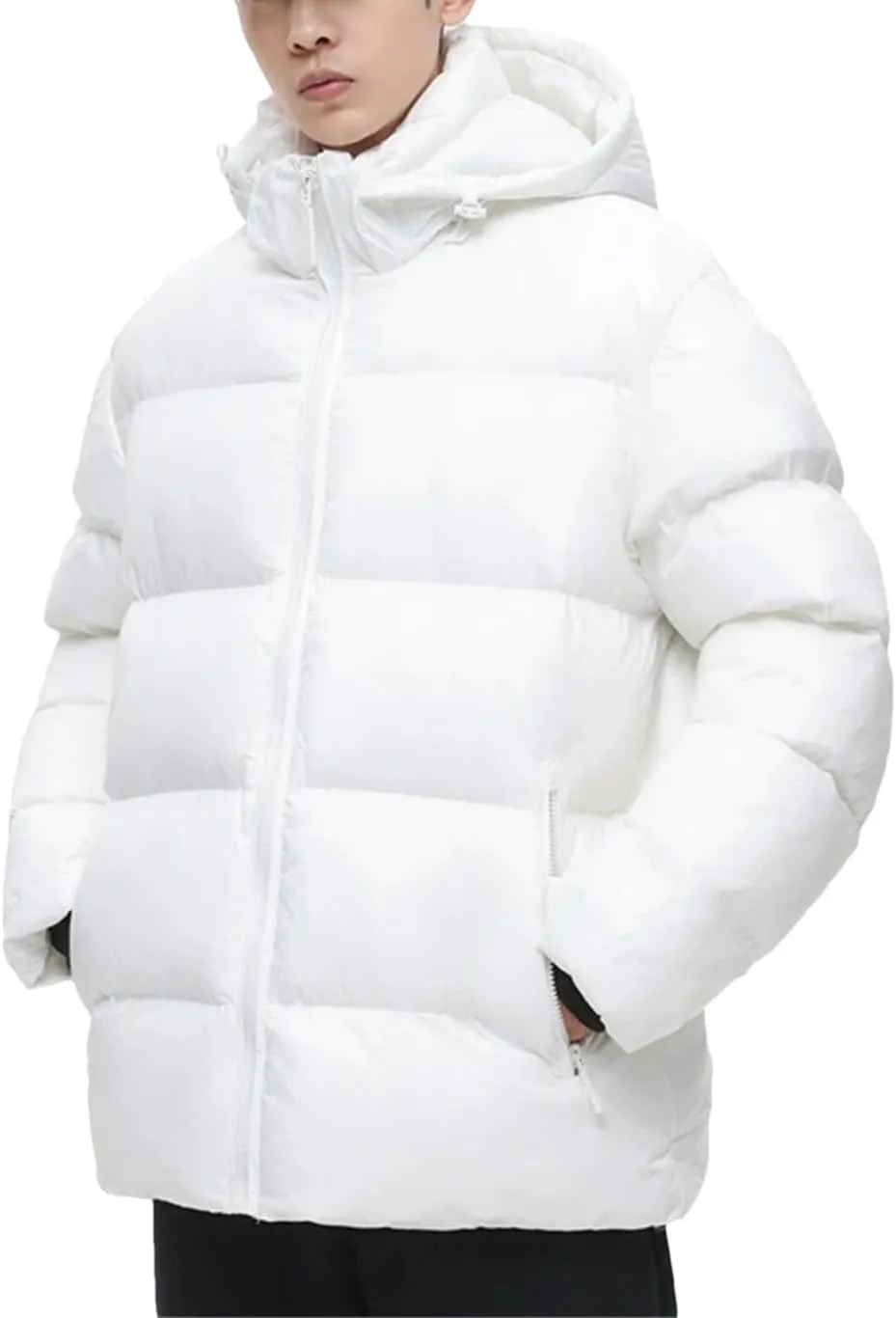 Men Hooded Zipper Parkas Puffer Jackets Padded Cotton Solid With Hoodie Warm Waterproof Jackets Winter Coats