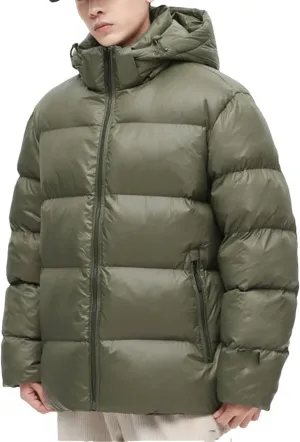 Men Hooded Zipper Parkas Puffer Jackets Padded Cotton Solid With Hoodie Warm Waterproof Jackets Winter Coats
