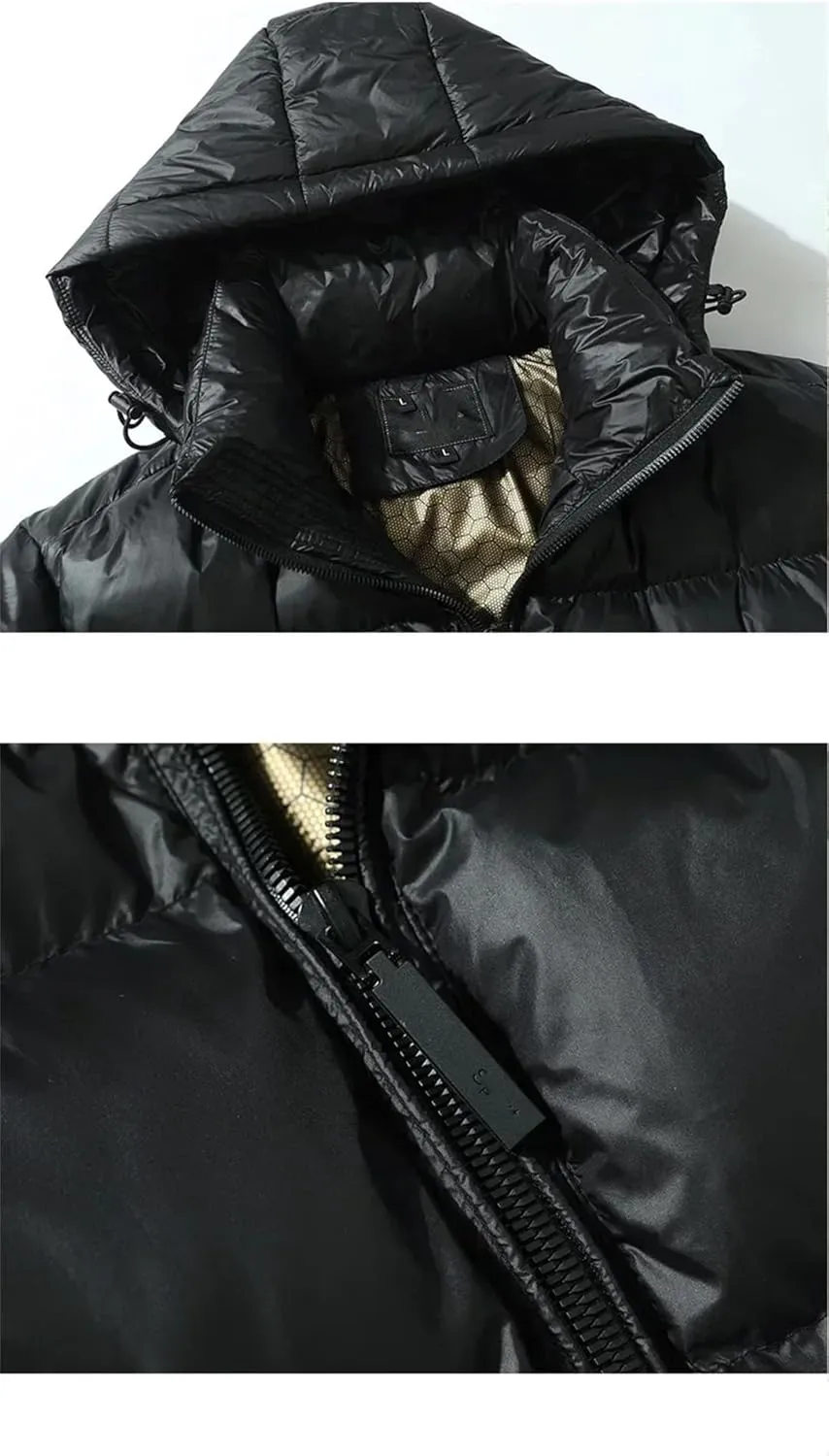 Men Hooded Zipper Parkas Puffer Jackets Padded Cotton Solid With Hoodie Warm Waterproof Jackets Winter Coats