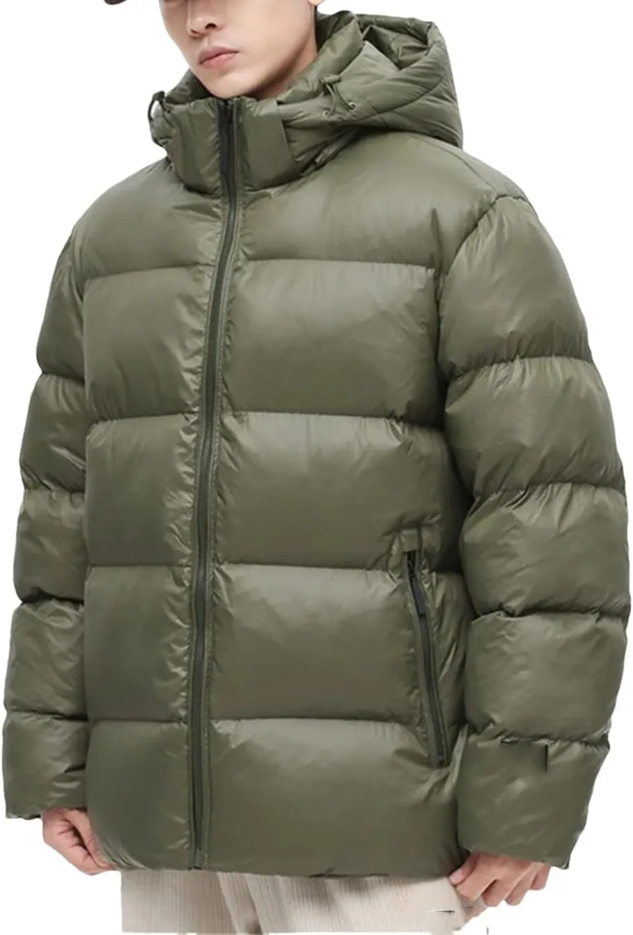 Men Hooded Zipper Parkas Puffer Jackets Padded Cotton Solid With Hoodie Warm Waterproof Jackets Winter Coats