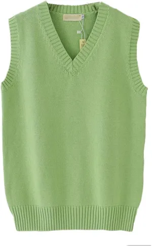 Men Women Knitted Cotton V-Neck Vest JK Uniform Pullover Sleeveless Sweater School Cardigan