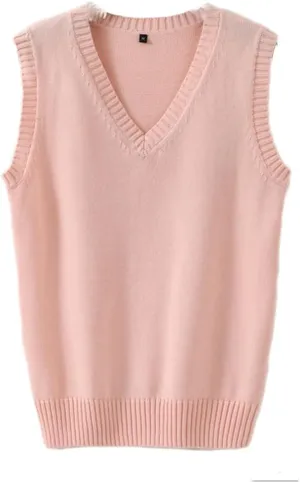 Men Women Knitted Cotton V-Neck Vest JK Uniform Pullover Sleeveless Sweater School Cardigan