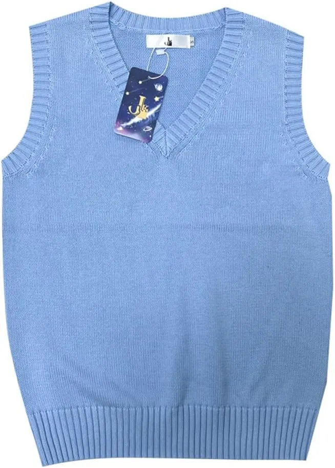 Men Women Knitted Cotton V-Neck Vest JK Uniform Pullover Sleeveless Sweater School Cardigan