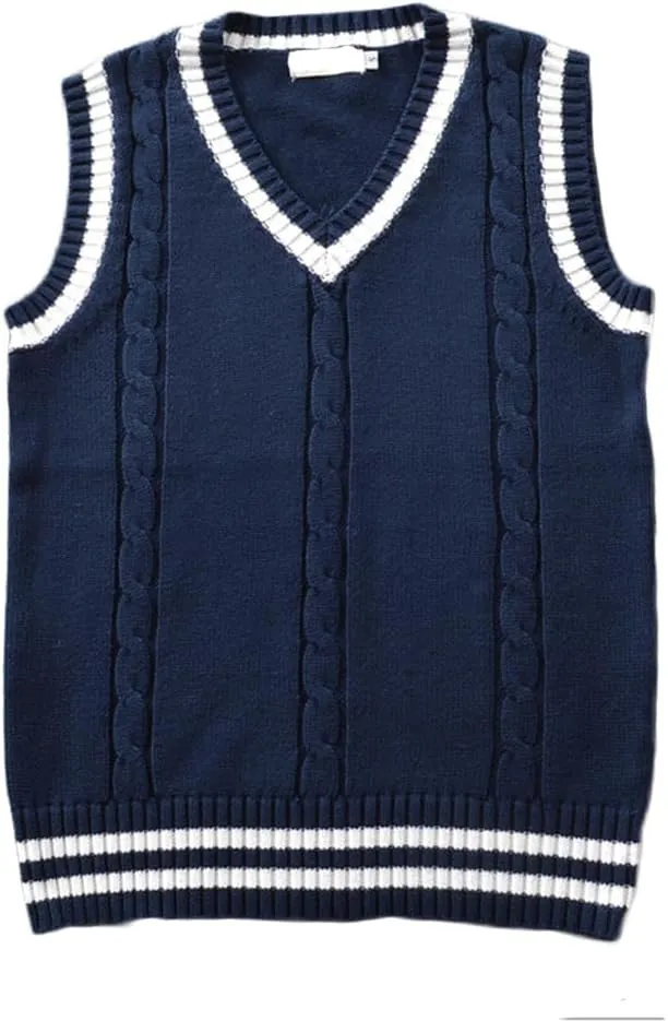 Men Women Knitted Cotton V-Neck Vest JK Uniform Pullover Sleeveless Sweater School Cardigan
