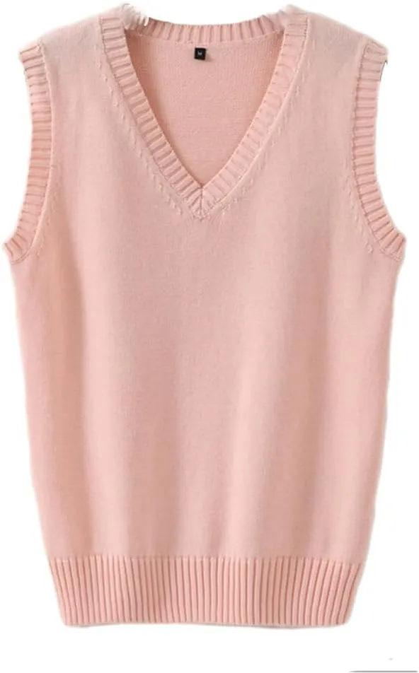 Men Women Knitted Cotton V-Neck Vest JK Uniform Pullover Sleeveless Sweater School Cardigan