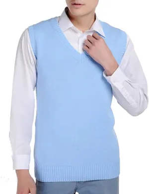 Men Women Knitted Cotton V-Neck Vest JK Uniform Pullover Sleeveless Sweater School Cardigan