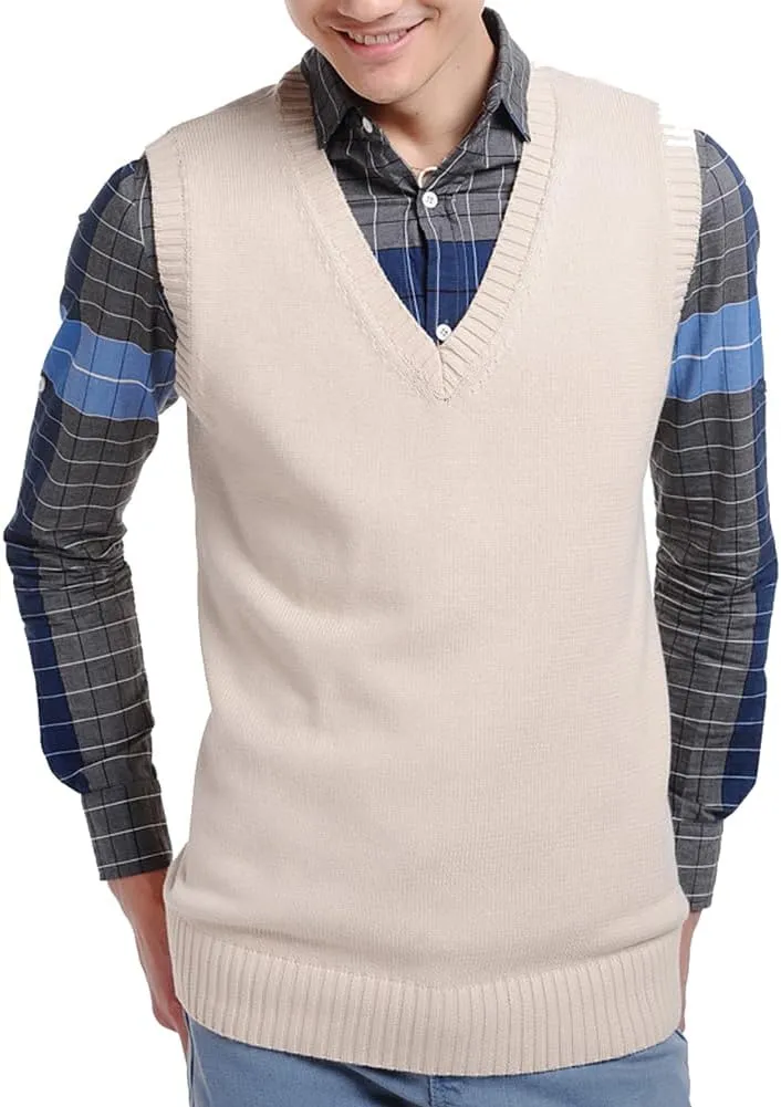 Men Women Knitted Cotton V-Neck Vest JK Uniform Pullover Sleeveless Sweater School Cardigan