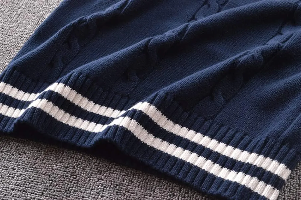Men Women Knitted Cotton V-Neck Vest JK Uniform Pullover Sleeveless Sweater School Cardigan