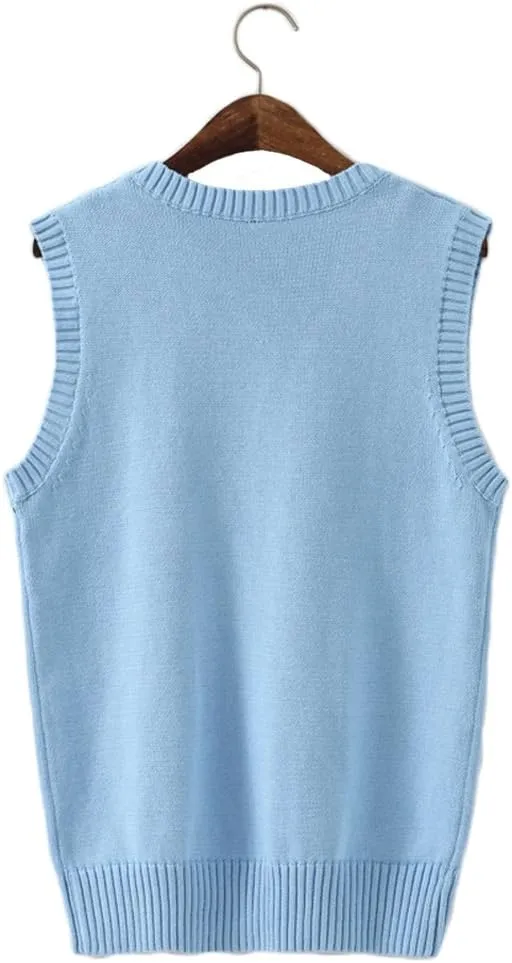 Men Women Knitted Cotton V-Neck Vest JK Uniform Pullover Sleeveless Sweater School Cardigan