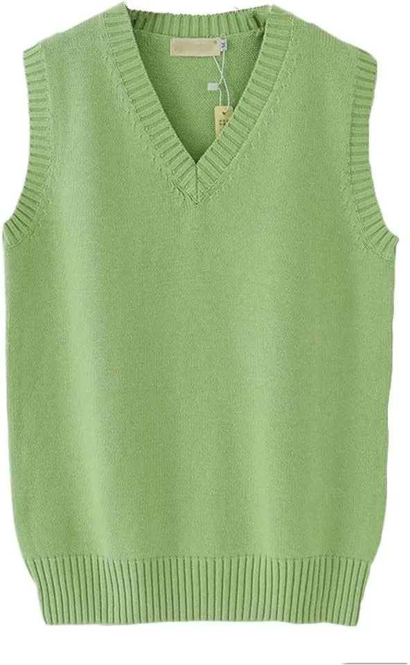 Men Women Knitted Cotton V-Neck Vest JK Uniform Pullover Sleeveless Sweater School Cardigan