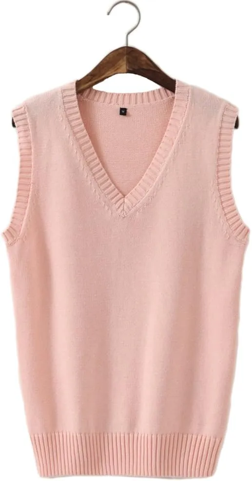 Men Women Knitted Cotton V-Neck Vest JK Uniform Pullover Sleeveless Sweater School Cardigan