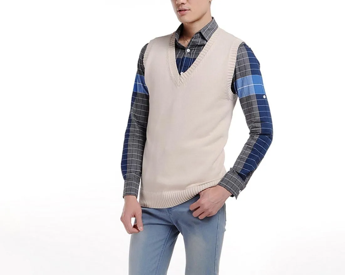 Men Women Knitted Cotton V-Neck Vest JK Uniform Pullover Sleeveless Sweater School Cardigan