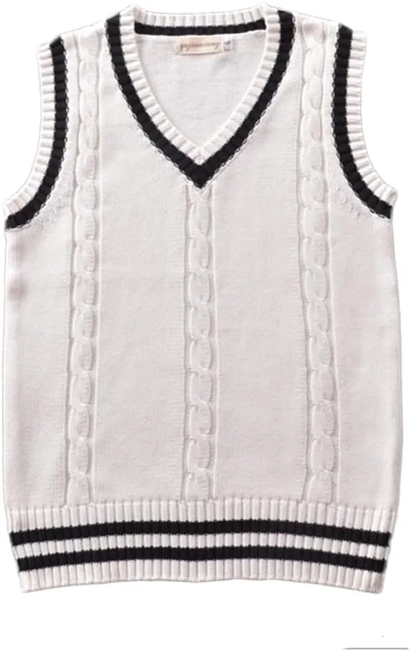 Men Women Knitted Cotton V-Neck Vest JK Uniform Pullover Sleeveless Sweater School Cardigan