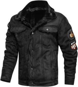 Men's Bomber Jacket,Autumn Winter Vintage Turn-down Collar Solid Imitation Leather Coat