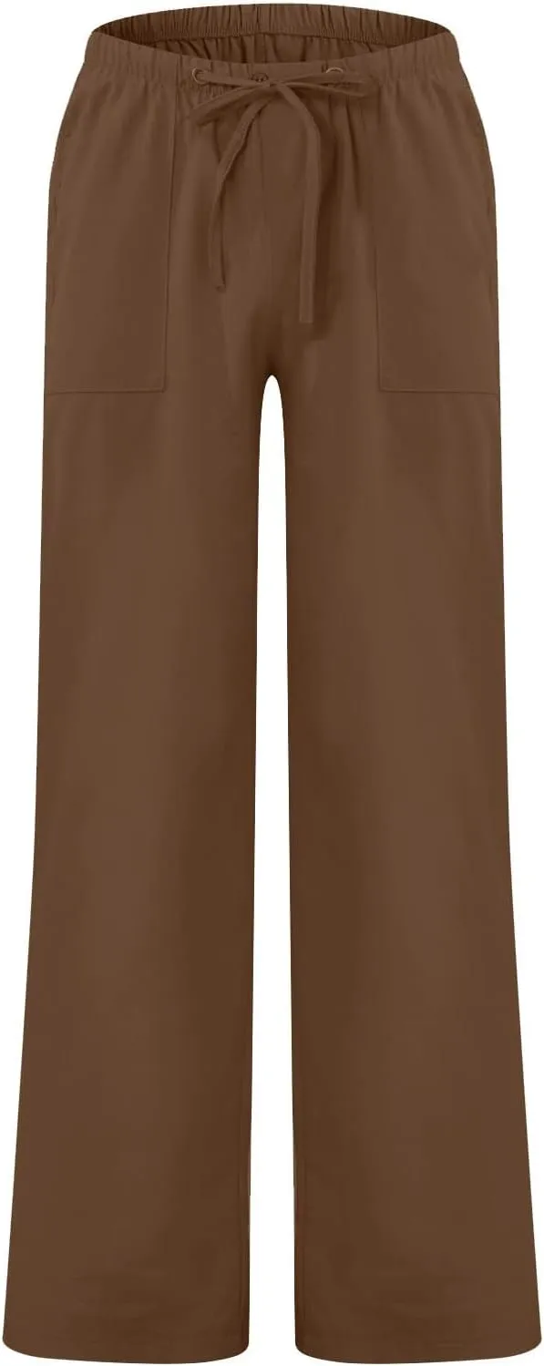Mens Casual Pants Lightweight Plus Size Casual Pants Drawstring Low Rise Wide Leg Trousers Loose Yoga Pants with Pcokets