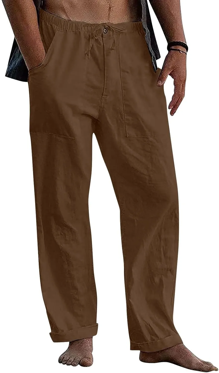Mens Casual Pants Lightweight Plus Size Casual Pants Drawstring Low Rise Wide Leg Trousers Loose Yoga Pants with Pcokets