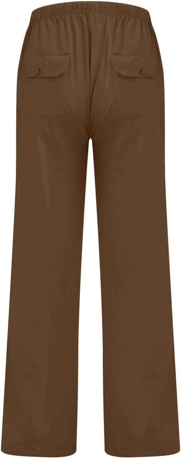 Mens Casual Pants Lightweight Plus Size Casual Pants Drawstring Low Rise Wide Leg Trousers Loose Yoga Pants with Pcokets
