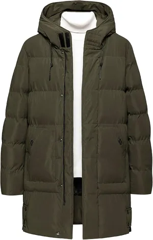 Men'S Classic Windproof Hooded Long Winter Warm Puffer Down Coat Thicken Cotton Puffer Jacket Coat Hooded