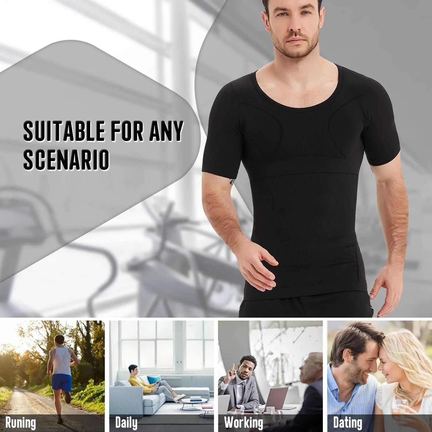 Mens Compression Shirts Short Sleeve, Gynecomastia Undershirt, Slimming Tank Top, Shapewear Vest