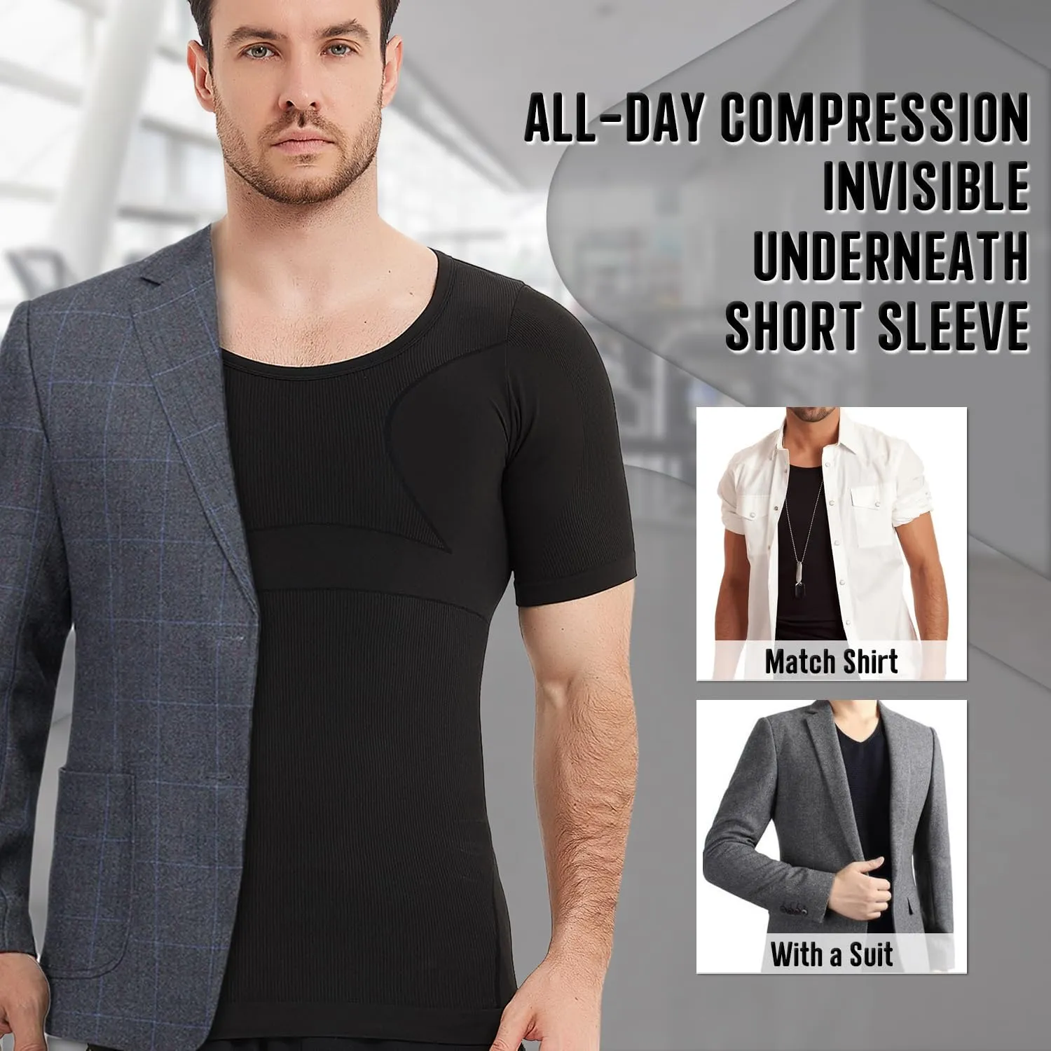Mens Compression Shirts Short Sleeve, Gynecomastia Undershirt, Slimming Tank Top, Shapewear Vest