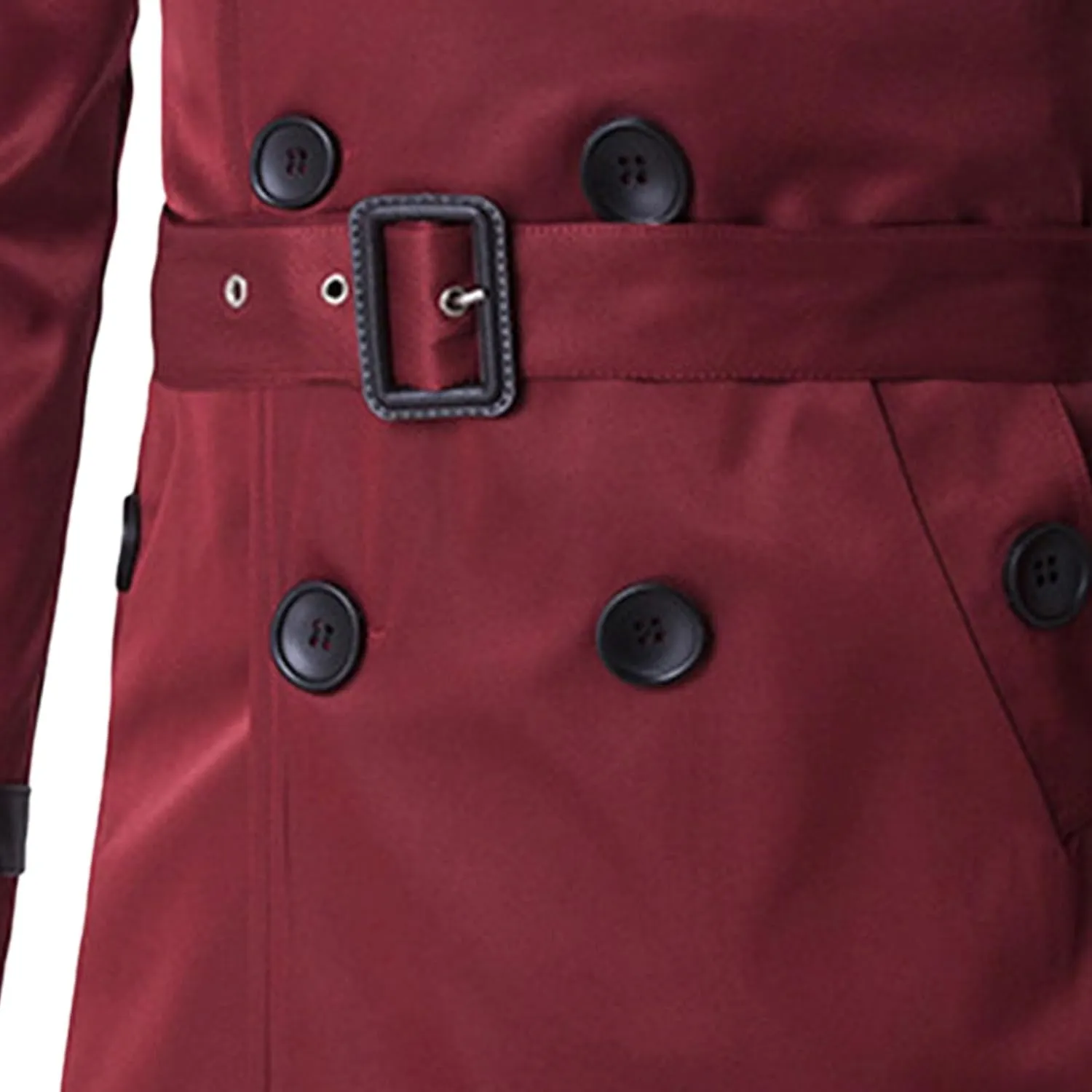 Men's Double Breasted Long Trench Coat Slim Fit Mid Long Belted Windbreaker Stylish Lapel Overcoat with Pocket