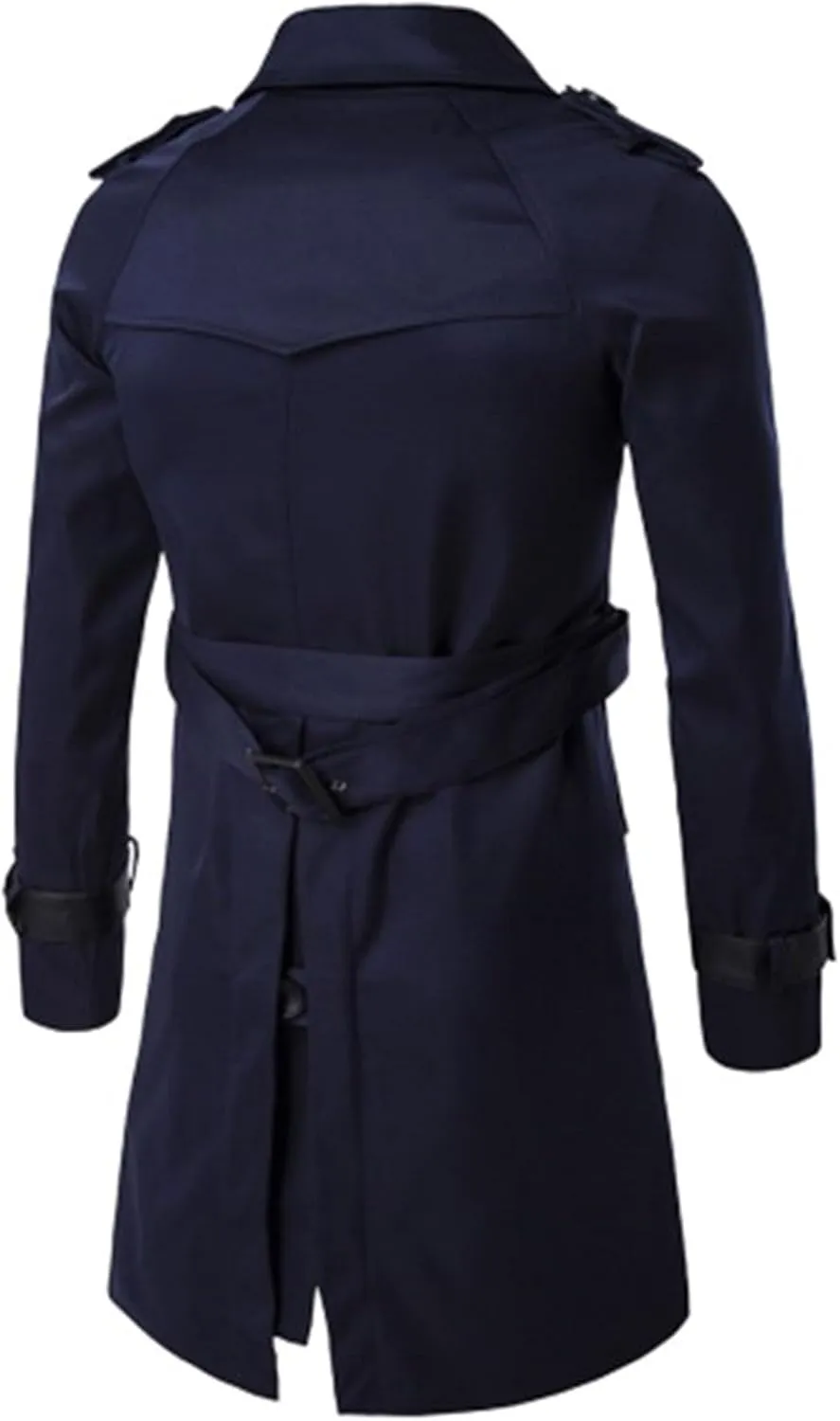 Men's Double Breasted Long Trench Coat Slim Fit Mid Long Belted Windbreaker Stylish Lapel Overcoat with Pocket