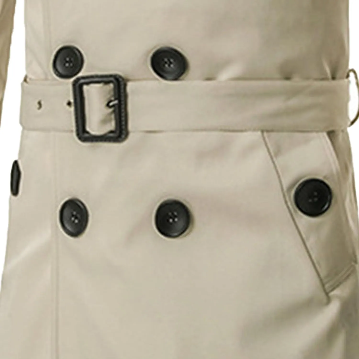 Men's Double Breasted Long Trench Coat Slim Fit Mid Long Belted Windbreaker Stylish Lapel Overcoat with Pocket