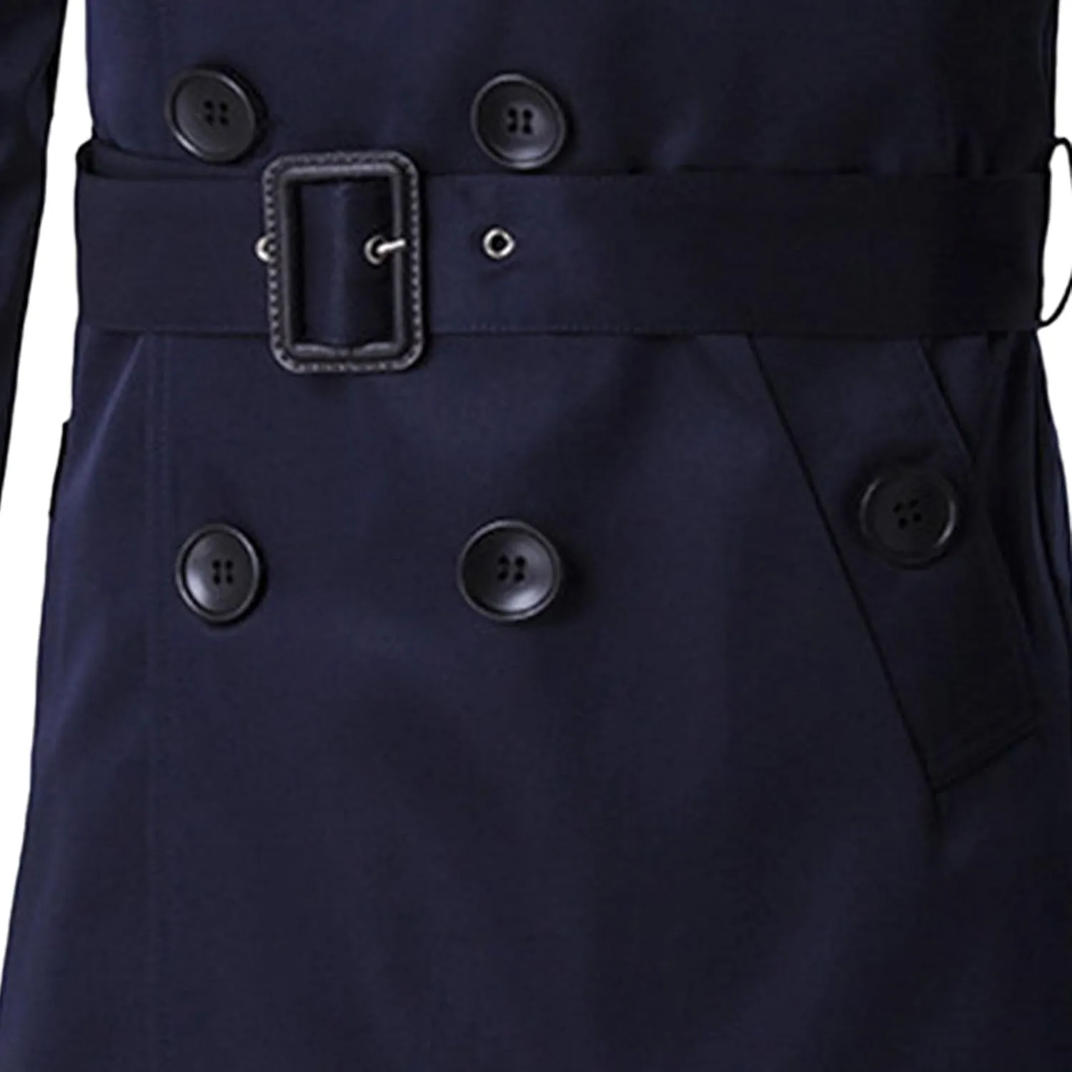 Men's Double Breasted Long Trench Coat Slim Fit Mid Long Belted Windbreaker Stylish Lapel Overcoat with Pocket