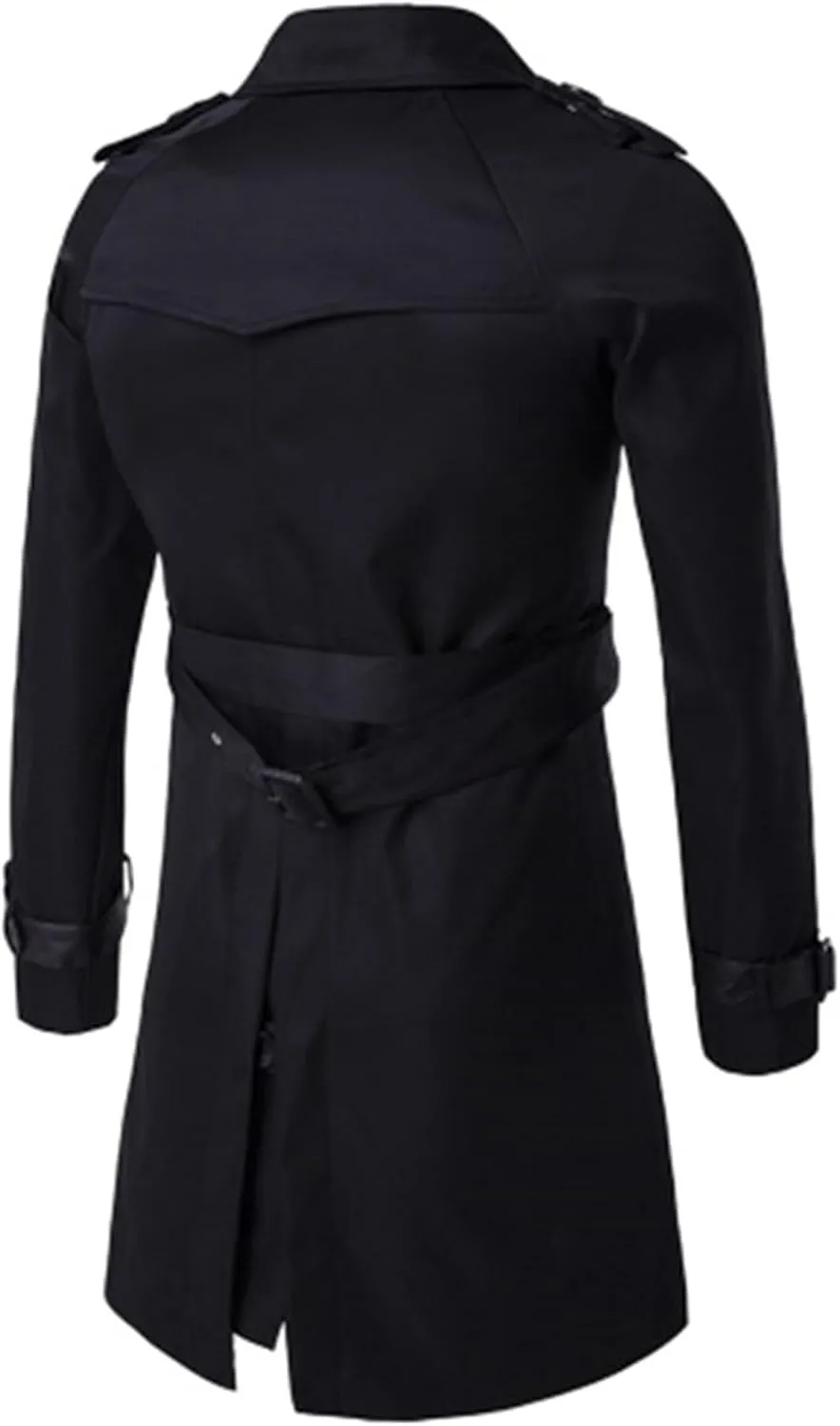 Men's Double Breasted Long Trench Coat Slim Fit Mid Long Belted Windbreaker Stylish Lapel Overcoat with Pocket