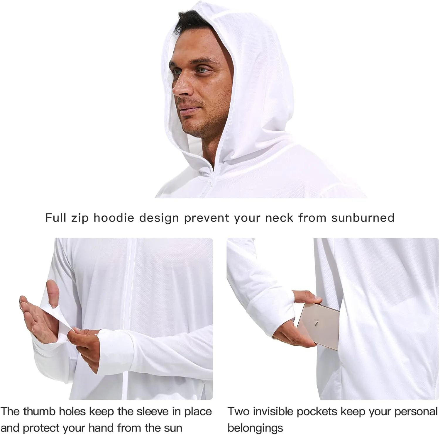 Men's Full Zip UPF 50  Sun Protection Hoodie Long Sleeve Shirts with Pockets Light Jacket Lightweight Hoodies for Men