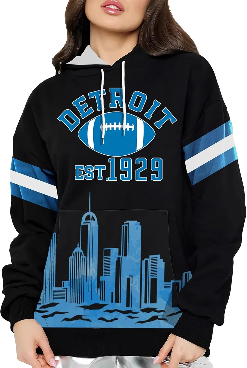 Mens Graphic City Letter Printed Pullover Hoodies Football Sport Fans Classic Unisex Sweatshirt Birthday