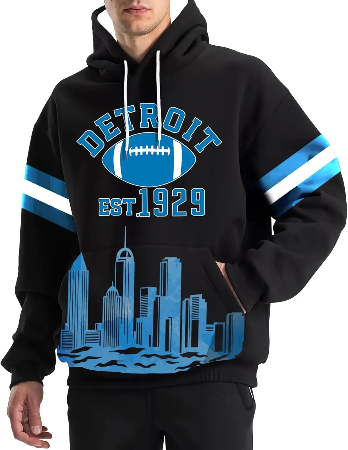 Mens Graphic City Letter Printed Pullover Hoodies Football Sport Fans Classic Unisex Sweatshirt Birthday