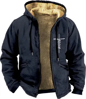 Men's Heavyweight Hoodie Full Zip Up Hooded Coat Warm Sherpa-Lined Flannel Big and Tall Plus Jacket with Pocket