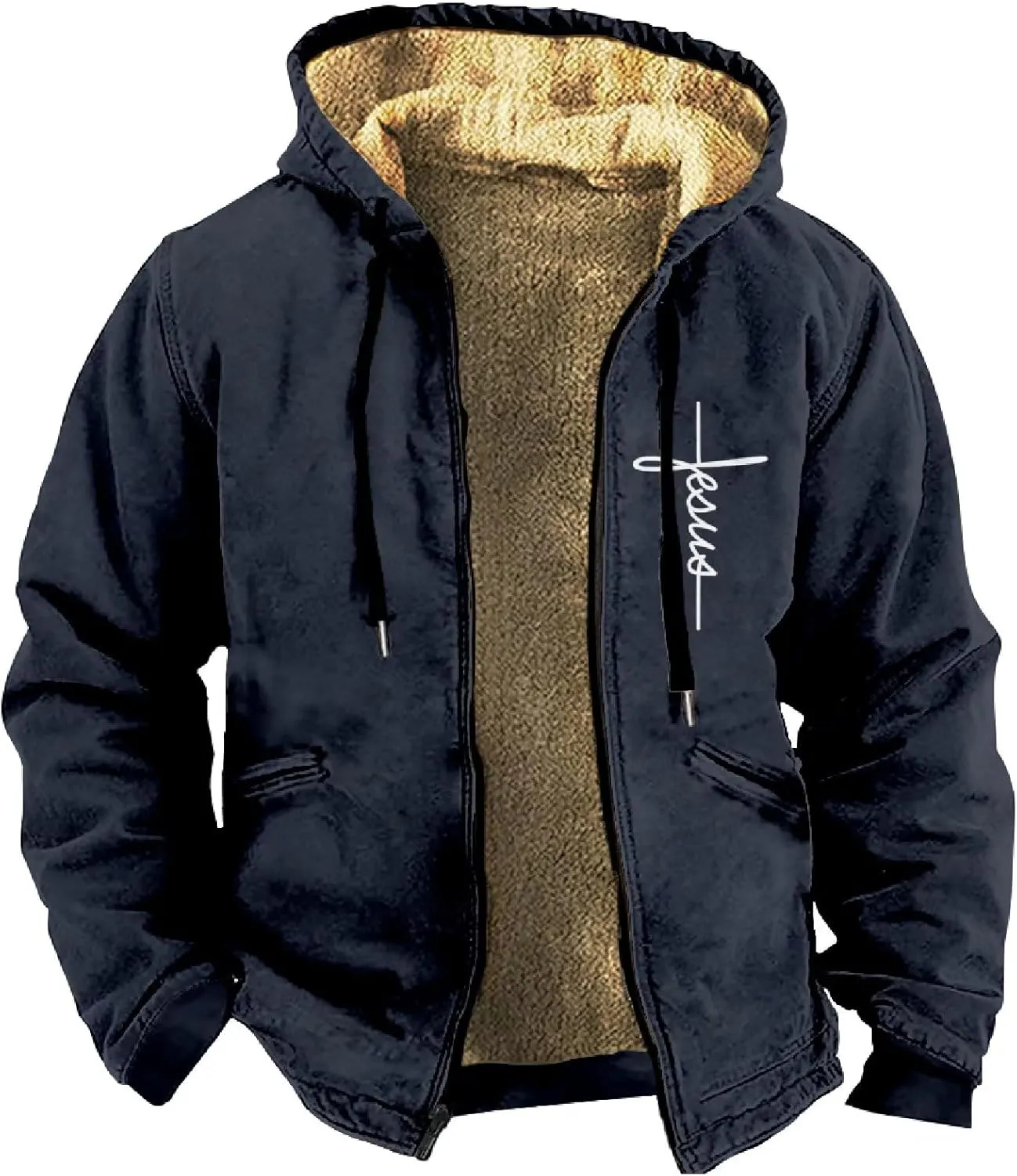 Men's Heavyweight Hoodie Full Zip Up Hooded Coat Warm Sherpa-Lined Flannel Big and Tall Plus Jacket with Pocket