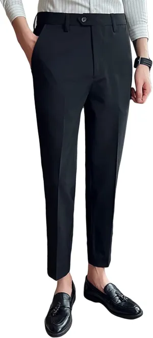 Men's Stretch Dress Pants Casual Slim Fit Skinny Suit Pants Solid Color Business Chino Trousers Chino Pants (30,Black)