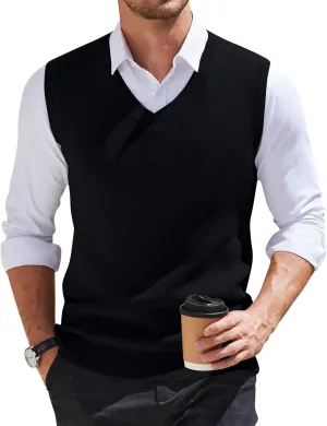 Mens Sweater Vest v Neck Sleeveless Casual fit Knitted Pullover Sweater Lightweight Business Work Waistcoat Tops