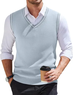 Mens Sweater Vest v Neck Sleeveless Casual fit Knitted Pullover Sweater Lightweight Business Work Waistcoat Tops