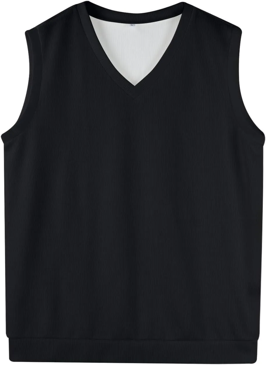 Mens Sweater Vest v Neck Sleeveless Casual fit Knitted Pullover Sweater Lightweight Business Work Waistcoat Tops