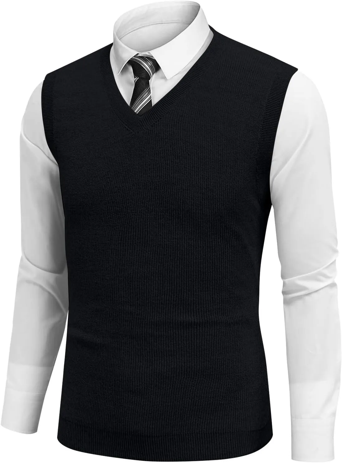 Mens Sweater Vest v Neck Sleeveless Casual fit Knitted Pullover Sweater Lightweight Business Work Waistcoat Tops