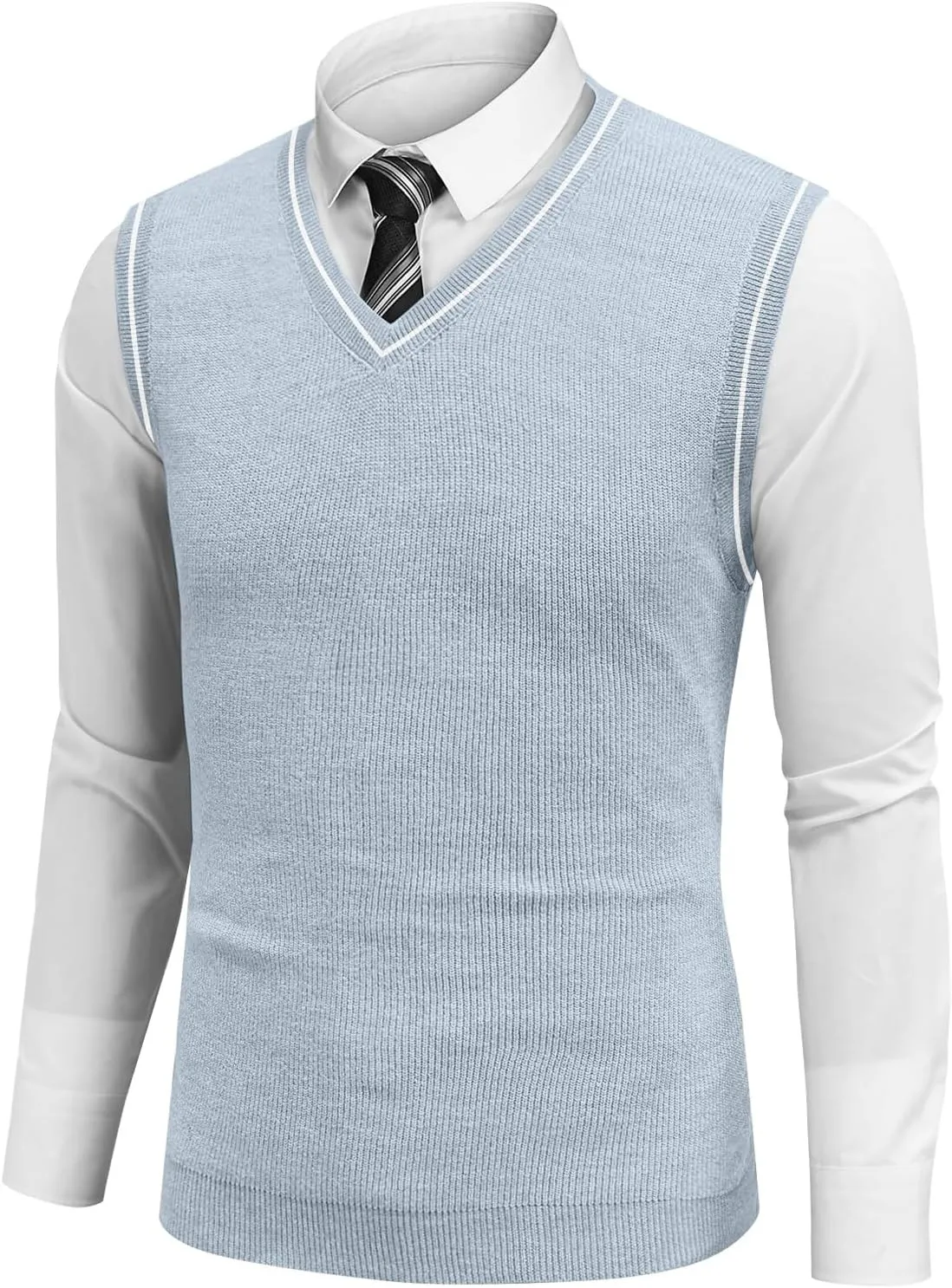 Mens Sweater Vest v Neck Sleeveless Casual fit Knitted Pullover Sweater Lightweight Business Work Waistcoat Tops